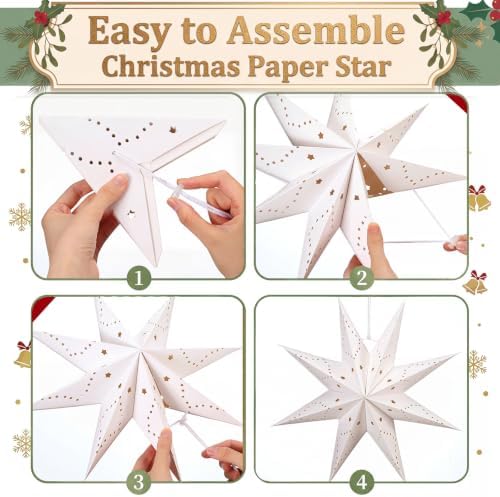 Youyole 12 Set Christmas Paper Star Lantern with Lights, 8 Pointed - Image 4