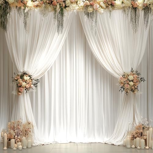 20ft x 10ft Ivory Backdrop Curtains for Parties Weddings, Wrinkle Free Silky Polyester Fabric Photo Backdrop Drapes, 4 Panels 5X 10 ft Cream Backgrounds Cloth for Birthday Baby Shower Photography by Nobed+HHT