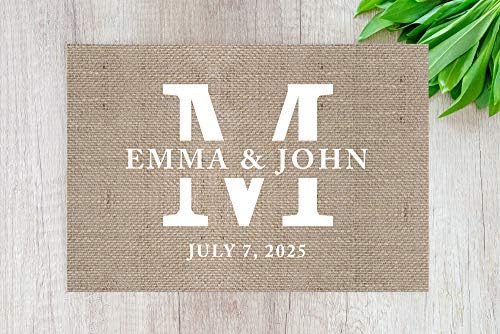 Andaz Press Custom Personalized Disposable Paper Placemats, 12 x 18 Inch, Set of 25, Rustic Burlap Monogram, Tableware, Dining, Tabletop, Table Setting for Wedding, Bridal Shower - Image 2