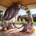 Plum Purple Wedding Arch Draping Fabric Sheer Curtain Drapes 4 Panels | 20 ft Extra Long Shimmery Backdrop Curtains for Wedding Anniversary Party Summer Outdoor Events Drapery Backgrounds - Image 3