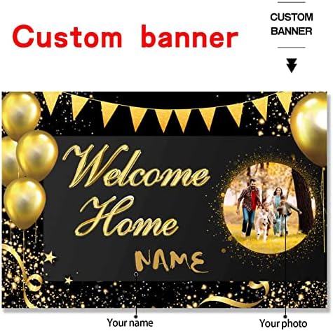 Custom Welcome Home Banner Decoration, Black Gold Welcome Back Home Yard Sign for Outdoor Decor, Military Homecoming Deployment Returning Party Supplies(6x9ft) - Image 2