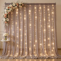 10ft x 10ft Taupe Chiffon Backdrop Curtain with Lights String for Parties,2 Panels Sheer Tulle Curtain Wedding Backdrop for Baby Shower Birthday Party Ceremony Reception Home Decorations by Partisky