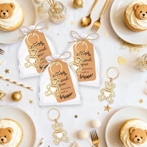 50Pack Bear Keychain Baby Shower Party Favors for Guests Diamond Bear Keychain with Organza Bags Tags for Birthday Wedding Decoration Return Gift Souvenirs - Image 7