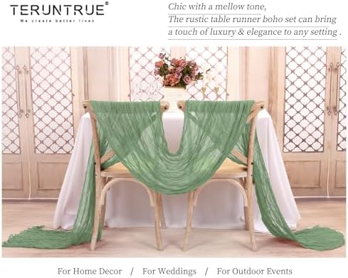 Teruntrue 20 Pack Sage Green Cheesecloth Table Runner 17x108 Inch, Boho Gauze Sheer Fabric Cheese Cloth Table Runners for Wedding Party Bridal Shower Baby Shower Birthday Home Decor Garden Farmhouse - Image 4