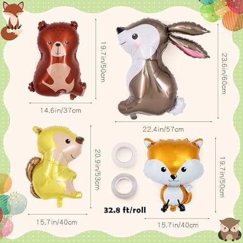 Woodland Animal Balloons, 8 Pcs Large Cute Forest Animal Foil Balloons, Deer Fox Squirrel Rabbit Balloons for Woodland Themed Party Camping Birthday Baby Shower Gender Reveal (Pack of 3) - Image 4