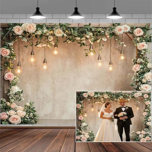 20x10ft Country Wedding Photography Backdrop Floral Rustic Roses Farmhouse Wooden Door Backdrop Pink Flower Birthday Baby Shower Wedding Bridal Party Banner Photo Booth Props Anniversary Background by Mtsxfy