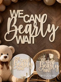 We Can Bearly Wait Wood Backdrop Sign Woodland For Party Photo Backdrops by Yrrue