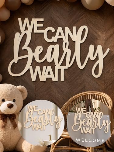 We Can Bearly Wait Wood Backdrop Sign Woodland For Party Photo Backdrops by Yrrue