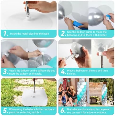 2 Sets Adjustable Balloon Column Stand Kit with Bases（Teal Blue Silver） - Image 5