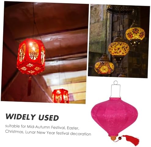 Pink Vintage Hanging Lantern with Floral Tassel Cloth Metal Oval Decor - Image 5