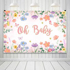 10x8FT Baby Shower Backdrop Oh Baby Sign Spring Flower Butterfly Mushroom Background for Boys Girls Kids Gender Reveal Party Decorations Family Photo Booth Props by RiePoiia