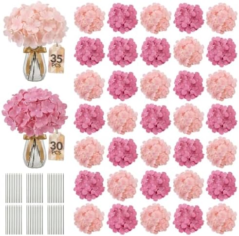 65PCS Hydrangea Artificial Flowers with Stronger Bendable Stems, Premium Silk Faux Hydrangea Flowers Bulk for DIY Wedding, Arches, Baby Showers & Event Decor(Pink Mix) by ECCELSO
