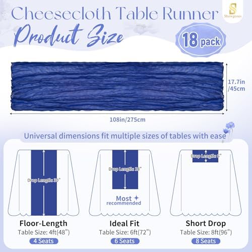 18 Pack Royal Blue Cheesecloth Table Runner 17x108 Inches Boho Home Decor - Image 2