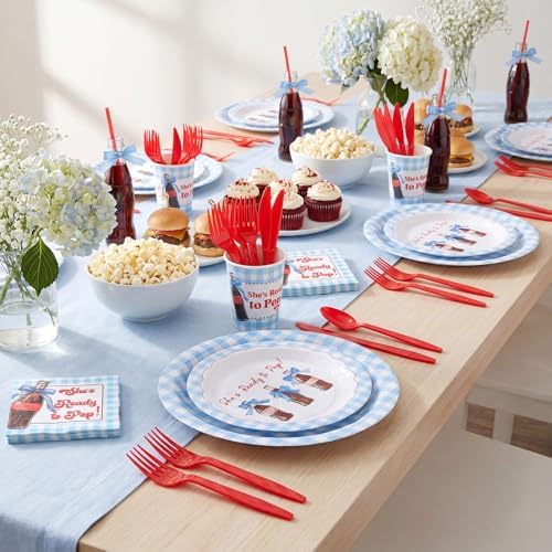 LemonRoad 175 Pcs She's Ready to Pop Baby Shower Party Set Serves 25 Guests, 9'' Dinner Plates 7'' Dessert Plates 9oz Cups Blue Gender Neutral Disposable Tableware for New Baby Welcome Party - Image 6