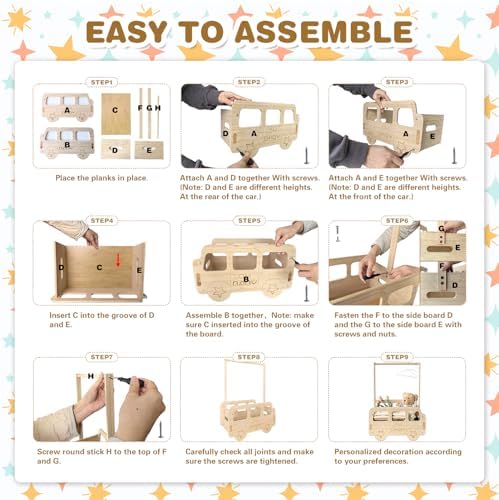 fun-plus Baby Shower Crate Closet, Bus Shape Baby Shower Basket with Handle Baby Storage Crate, Wooden Crate for Pregnancy New Parent (Bamboo made) - Image 5