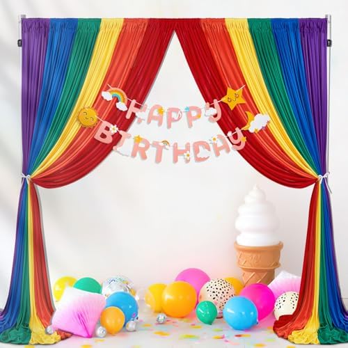 Birthday Backdrop Curtain 15ftx10ft - Rainbow Wrinkle Free Satin Drapes - Image 3