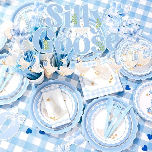 VioraWhite 183 Pcs Silly Goose Birthday Party Set Classical Blue - Image 4
