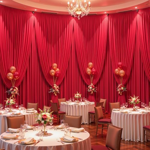 40x10FT Backdrop Curtains with Rod Pockets - Wrinkle Free Photo Stage Backdrop 8 Panels Curtains Drapes for Photography Wedding Party Baby Shower Decorations (Red) - Image 3