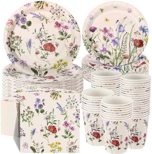 Wildflower Party Decorations, Paper Plates Napkins Cups Serve 50, Rustic by Ziliny