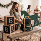 ReliThick 8 Pcs Green Tartan Baby Shower Decor Kit with 3 Pack Suitcase Boxes 4 Pack Baby Letter Boxes Rocking Horse Card Vintage Green Plaid Party Supplies for Birthday Party Decor - Image 3