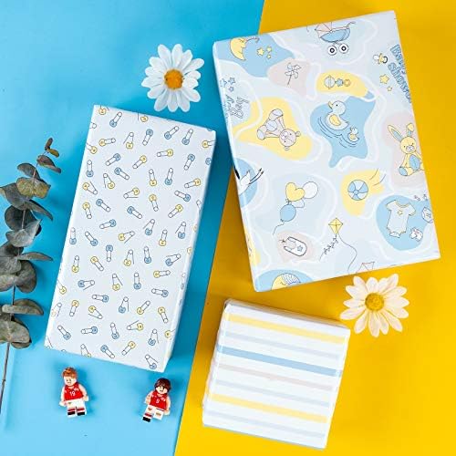 WRAPAHOLIC 30 Inch Reversible Wrapping Paper - 24 inch X 65.6 feet Jumbo Roll Baby Boy Design, Perfect for Kids Birthday, Party, Holiday, Baby Shower Packing - Image 4