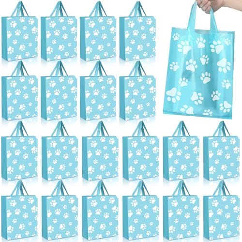 Gueevin 200 Pcs Dog Paw Plastic Bags Bulk Baby Shower Party Favor Reusable Shopping Bags for Birthday Pet Party(Blue,White) by Gueevin