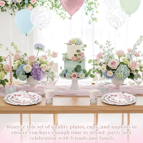 Pickmesh 250 Pcs Pink Floral Baby Shower Party Supplies Decorations Serve 50 Wildflower Welcome Baby Disposable Paper Plates Napkins and Cups for Birthday Babies Girl Shower Gender Reveal Party Decor - Image 6