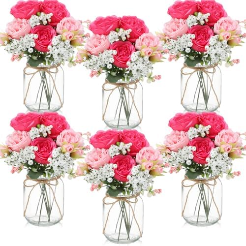 Zeyune 6 Sets Mason Jar Flowers Centerpiece Table Decorations,Pink Mix by Zeyune