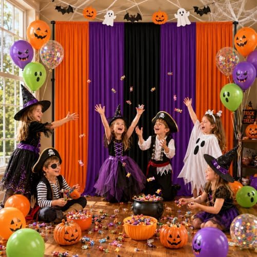 Halloween Backdrop Curtain - 10×7ft Black Orange Purple Party Background Decor for Spooky Parties, Photo Booths, Home Haunted House, Reusable Holiday Wall Decoration for Adults Teens - Image 2