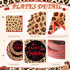 Ceenna 452 Pcs Red Cheetah Print Birthday Party Decorations for 50, Cheetah and Cherry Print Plates Napkins Cup Tablecloth Cutlery Straw Leopard Disposable Tableware for Women Y2K Night Party Supplies - Image 2