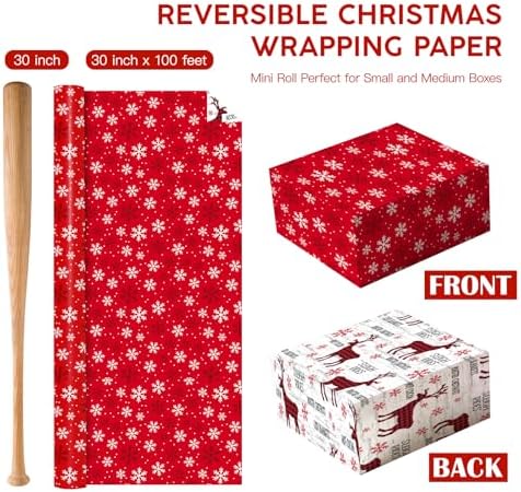 WRAPAHOLIC 30 Inch Jumbo Reversible Christmas Wrapping Paper - 30 Inch x 100 Feet Jumbo Roll Red White Reindeer and Snowflake Wrapping Paper for Christmas, Holiday, Party - Image 4