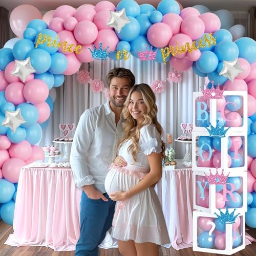 Prince or Princess Gender Reveal Decorations, Baby Boy or Girl Gender Reveal Party Decorations, What Will Baby Be Backdrop Balloon Banner Tablecloth Cake Cupcake Topper Box Sash Pink Blue - Image 6