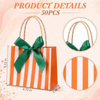 FunooFuno 50 Pack Orange Stripe Gift Bags with Green Bows, 5.5 Inches - Image 2