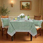 Ridhi Basil Green Hand Block Print Cotton Rectangle Tablecloth 118 x 70 in - Image 2