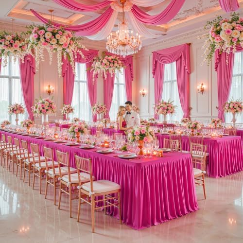 1 Pack Hot Pink Rectangle Table Clothes for 4 Foot Tables, Polyester Wrinkle Free Fitted Tablecloths 4ft Stretch Table Cover with Skirt for Wedding, Birthday, Parties, Trade Show, Craft Show - Image 7