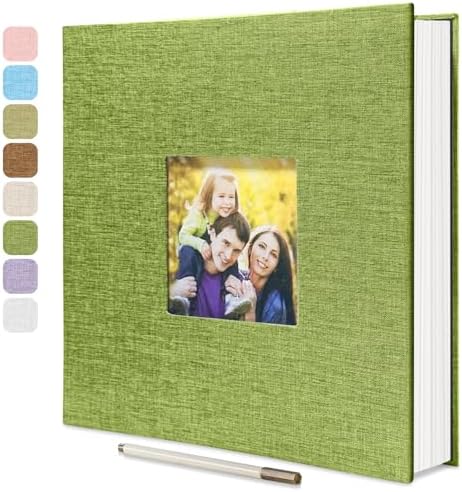 Large Photo Album Self Adhesive, DIY Scrapbook Album for 600 Photos, 13"x12.6" 120 Pages Matcha Linen Cover Memory Book by HoneyTolly