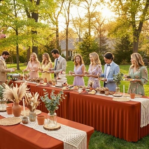 HolidayIdeas 2 Pack Rust Spandex Table Skirts 6ft Fall Tablecloths Ruffle - Image 2