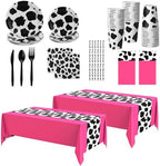 Oudain 222 Pcs Cow Dinnerware Set for 20 Guest Cow Tablecloth Plates and Napkins Cowgirl Party Decorations Cowboy Table Runner Plastic Black White Party Supplies(Hot Pink,Classic) by Oudain