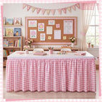 Back to School Pink Gingham Teacher Desk Skirt for Classroom - Image 2
