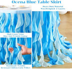 Partisky Ocean Blue Tulle Tutu Ruffle Curly Willow Table Skirt for Rectangle Table 14ft,Under The Sea Baby Shark Themed Table Cloth for Boys Girls Birthday Party or Baby Shower - Image 5