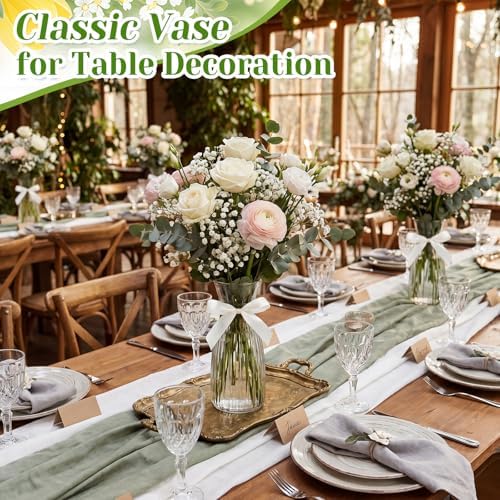 LemonRoad 12 Pcs Vintage Plastic Vases for Centerpieces Small Clear Flower Vase with Beige Ribbon for Farmhouse Wedding Housewarming Pink Birthday Party Favors Rustic Home Tabletop Decoration - Image 4
