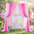 Birthday Backdrop Curtain 15ftx10ft - Pink Ombre Wrinkle Free Satin Drapes - Image 2