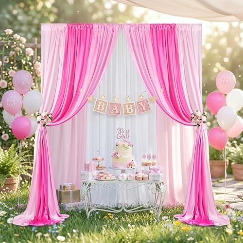 Birthday Backdrop Curtain 15ftx10ft - Pink Ombre Wrinkle Free Satin Drapes - Image 2