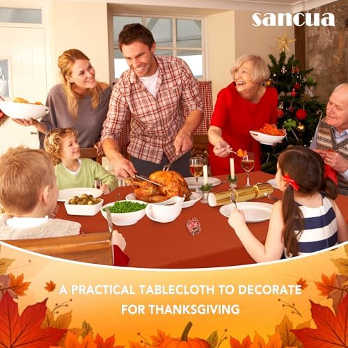 sancua 2 Pack Fall Thanksgiving Tablecloth 60x102 Inch Rust Burnt Orange - Image 3