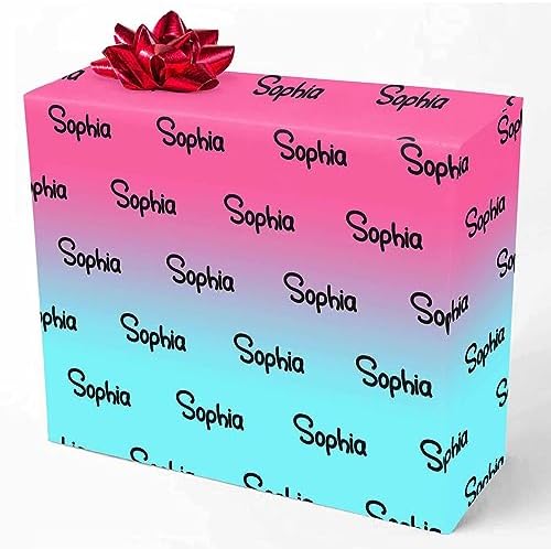MyPupSocks Customized Name Gift Wrapping Paper, Personalized Gradient Pink And Blue Gift Wrap Paper with Logo Custom Funny Wrapping Paper Roll for Men Women Christmas 58x23 Inches 3 Rolls by MyPupSocks