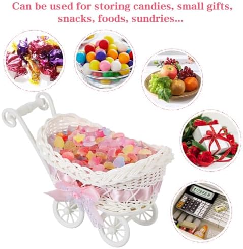 Wicker Baby Carriage: Pink Stroller Basket Baby Shower Centerpiece Decor - Image 6