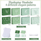 MotiMind 12 Sets 13" Large Gift Bags with Tissue Paper and Greeting Card, Green Sage Leaf Paper Gift Bags with White Bow for Wedding Birthday Anniversary Back to Baby Shower Summer Party Supplies - Image 2