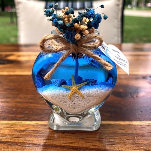 Wedding Favor Guest Bulk, Set of Heart Glass Candle Party with Custom Sticker and Dried Flowers for Guest in Bridal Party, Baby Shower Gifts (Blue Gel White Sand, Set of 30) - Image 4