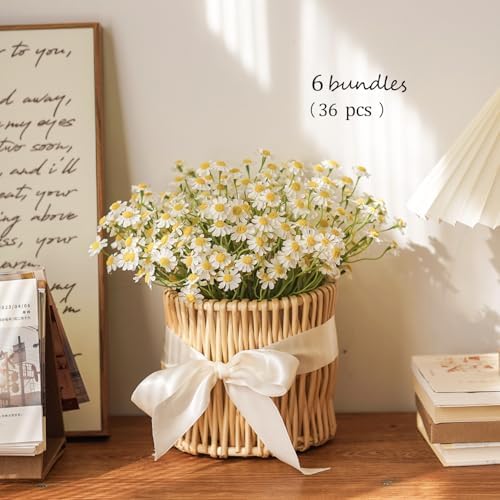 Small White Daisy Flowers Artificial,6 Bouquet/36Pcs 10 Inch Fake Daisies - Image 6