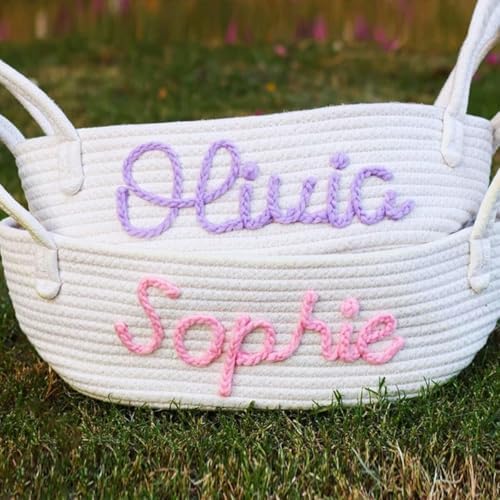 rsonalized Handmade Basket, Rope Cotton Baby Gift Basket, Easter Toy Basket - Image 2